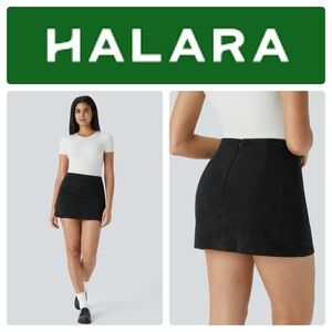 HALARA Black High Waisted Invisible Zipper 2-in-1 A Line Mini Corduroy Skirt